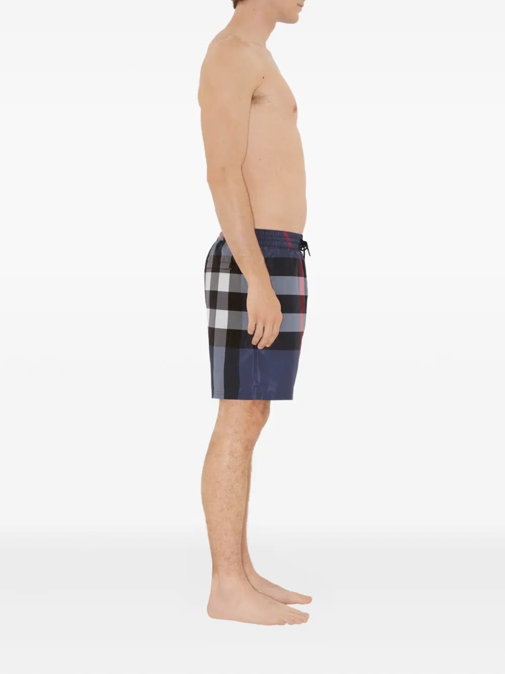 checked swim shorts
