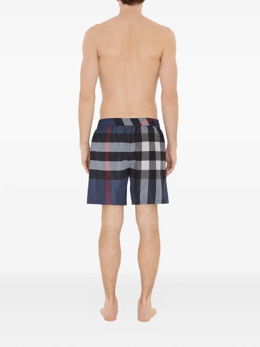 checked swim shorts