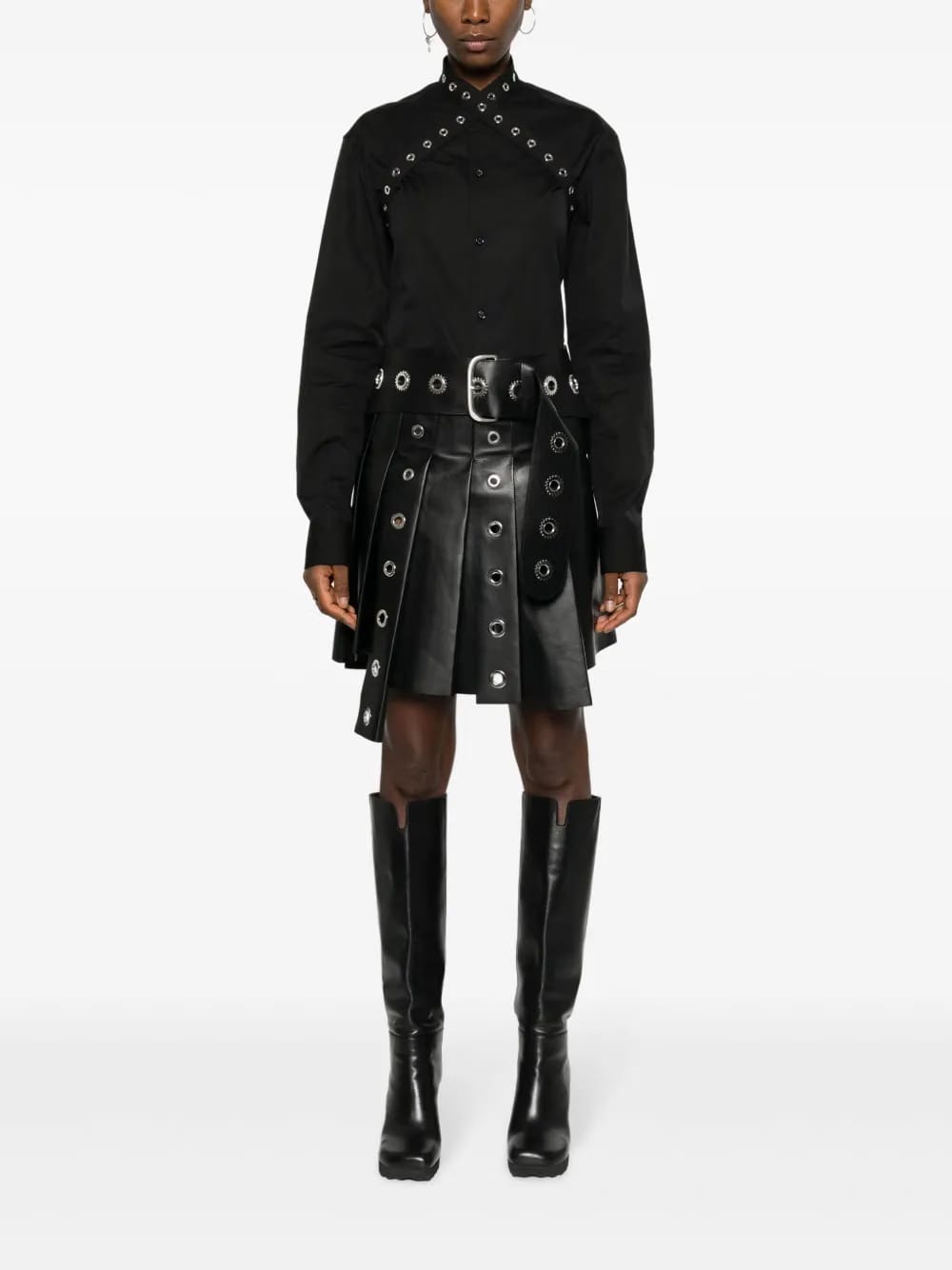 eyelet-strap cotton shirt