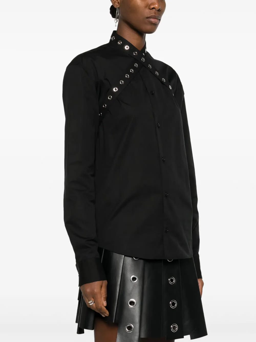 eyelet-strap cotton shirt