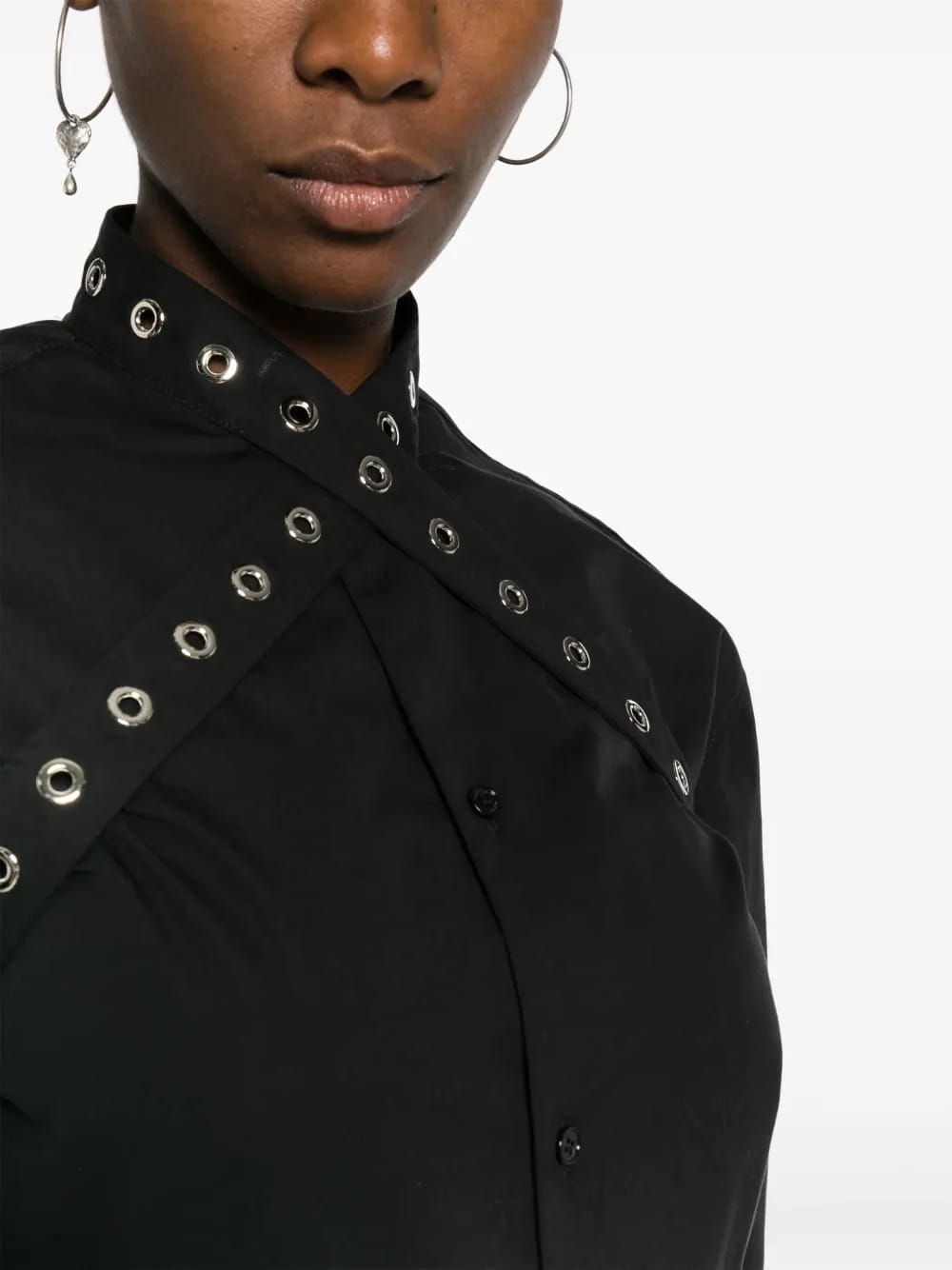 eyelet-strap cotton shirt