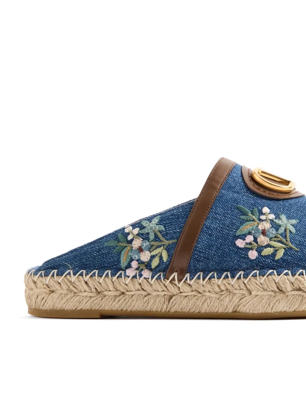 VLogo Signature mules in denim with floral embroidery 25mm