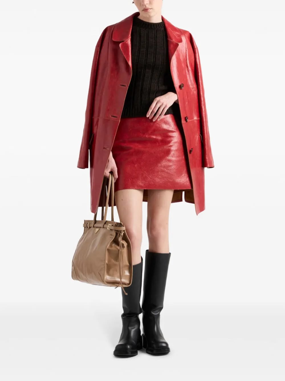 cracked-effect leather mini skirt