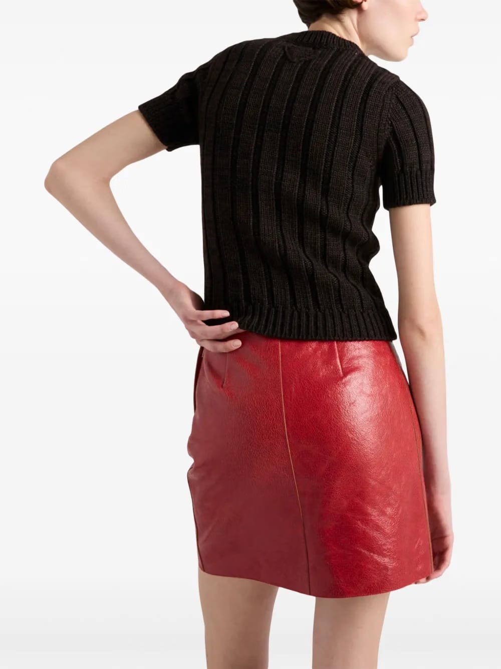 cracked-effect leather mini skirt