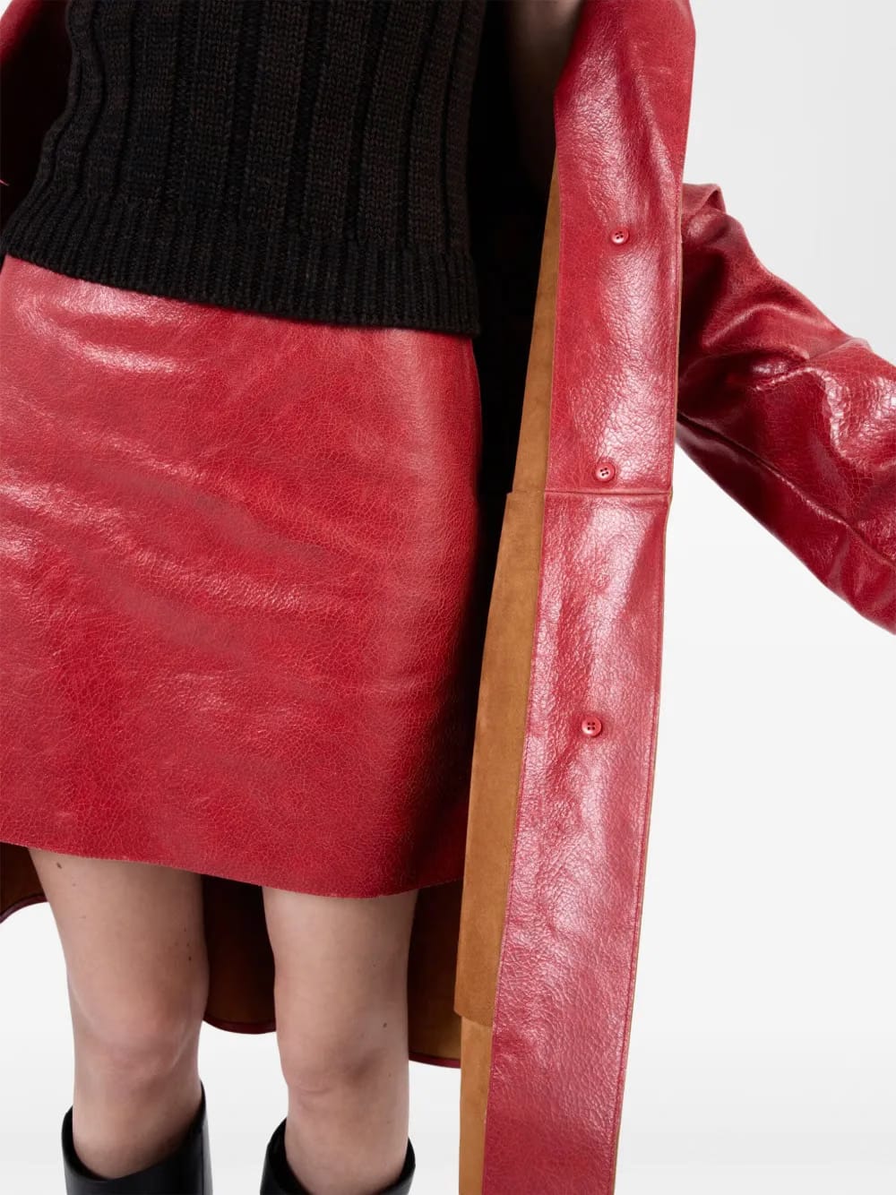 cracked-effect leather mini skirt