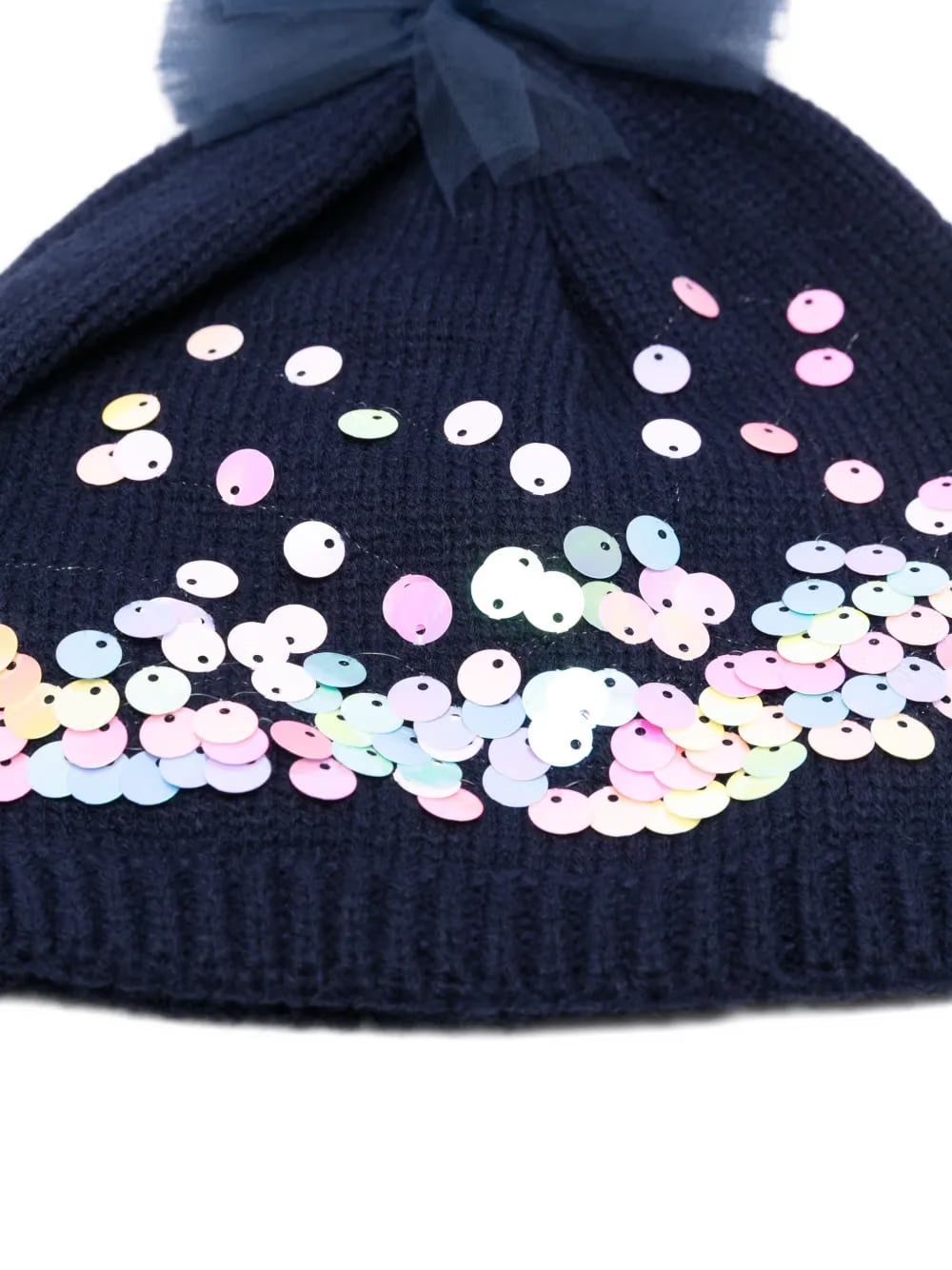 sequin-embellished tulle pompom beanie