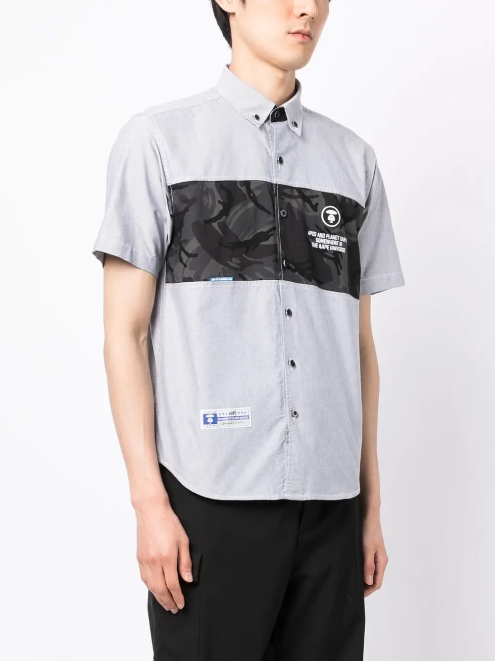 camouflage-print logo-patch shirt