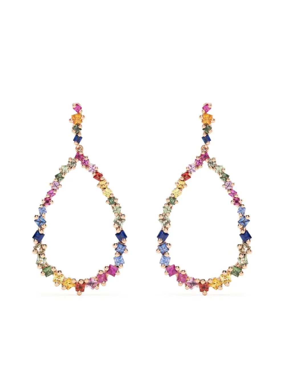 18kt rose gold Princess Rainbow sapphire pear drop earrings