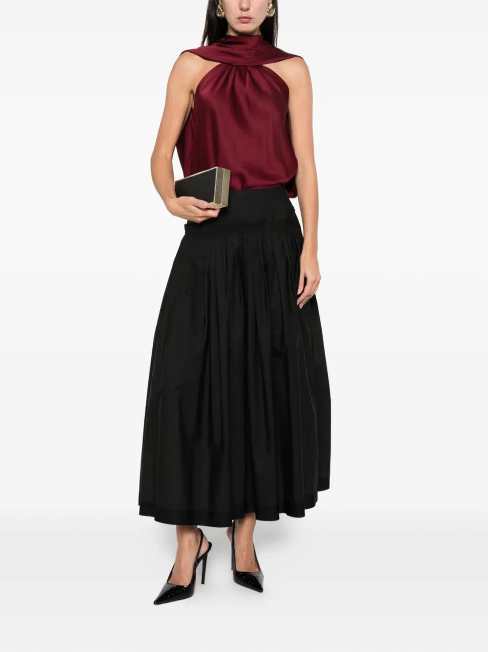 pleated basque midi skirt