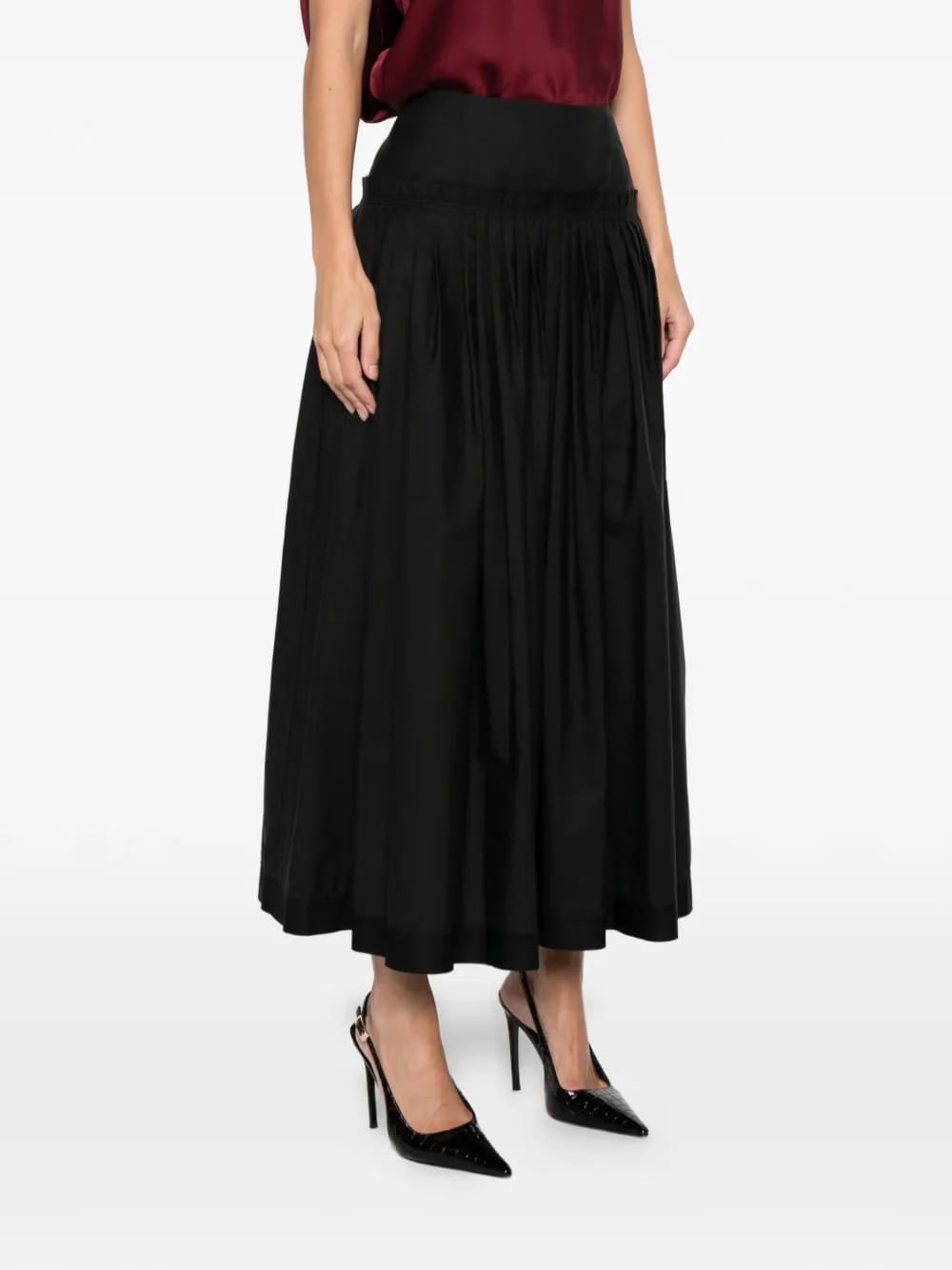 pleated basque midi skirt
