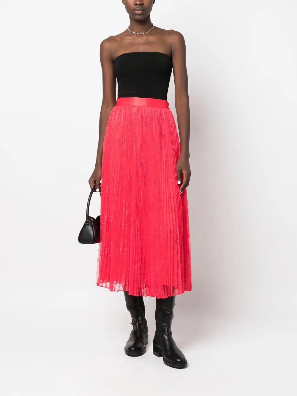 lace-trim pleated skirt