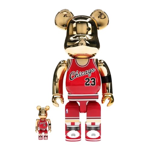 Bearbrick Michael Jordan 1985 Rookie Jersey 100% & 400% Set Gold Chrome