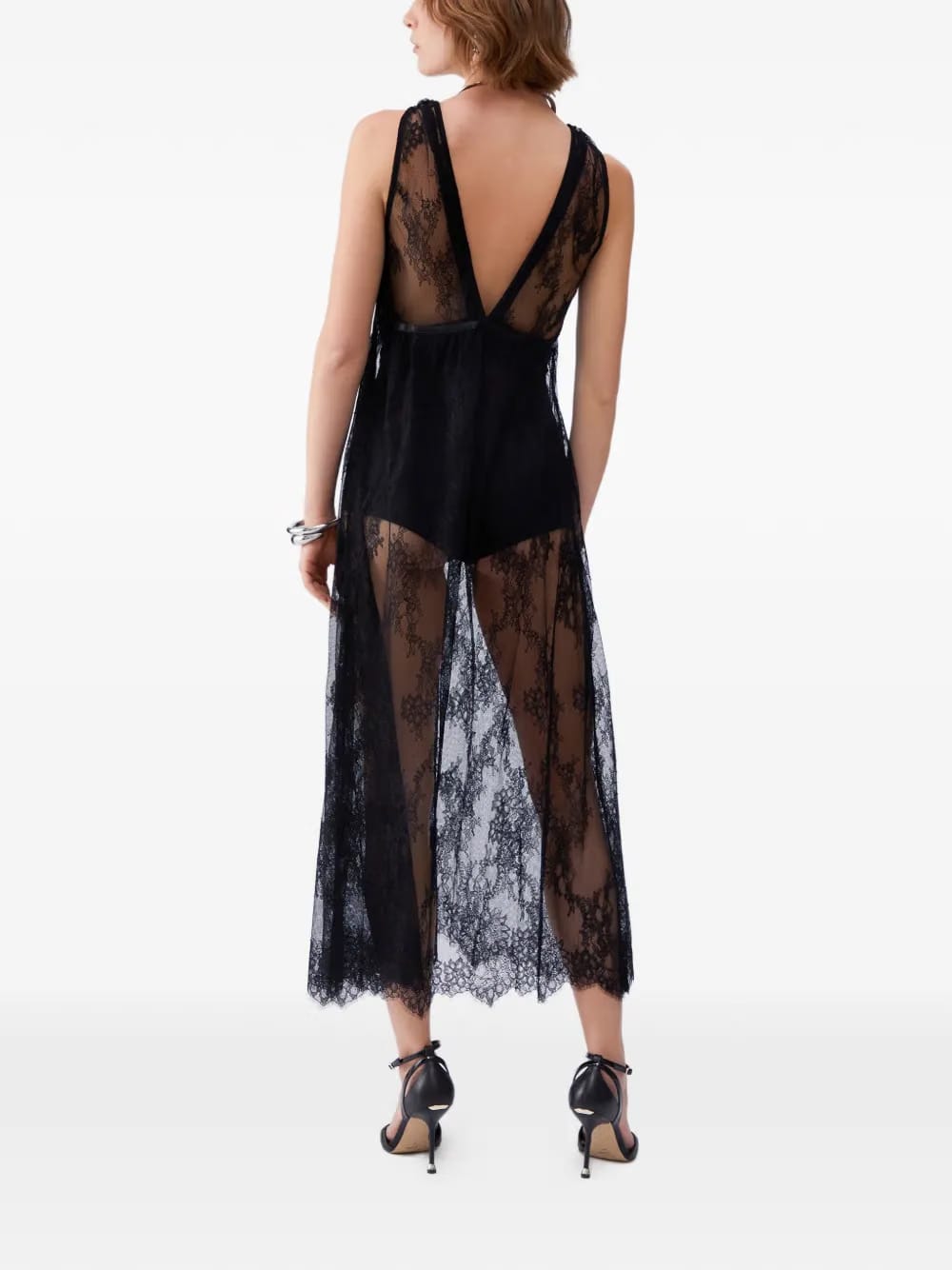 Chantilly lace V-neck midi dress