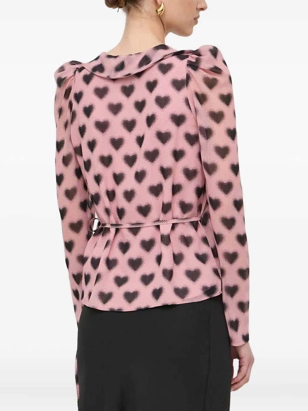 heart-print ruffled blouse