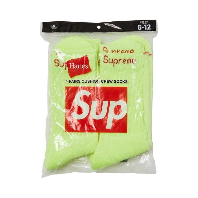 Supreme x Hanes Crew Socks (4 Pack) Fluorescent Yellow