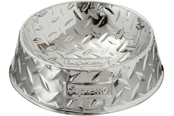 Supreme Diamond Plate Dog Bowl Silver