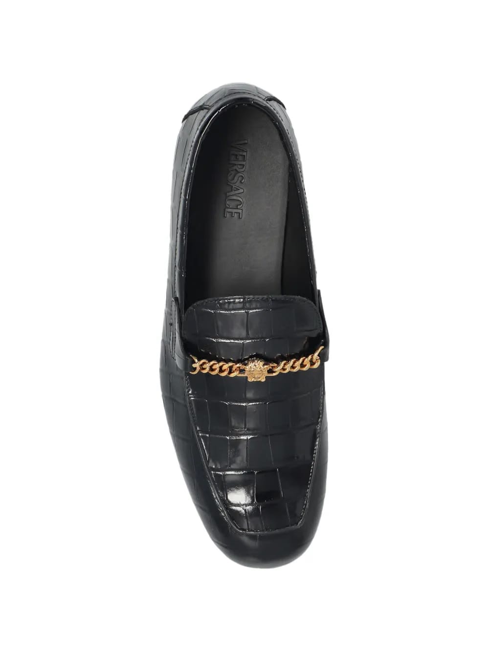 chain embossed leather loafers