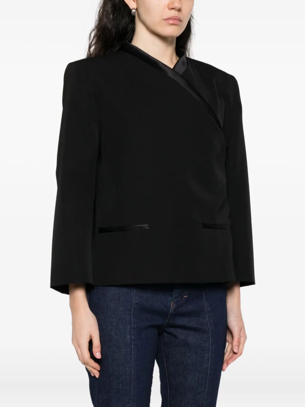 satin-trimmed wrap jacket