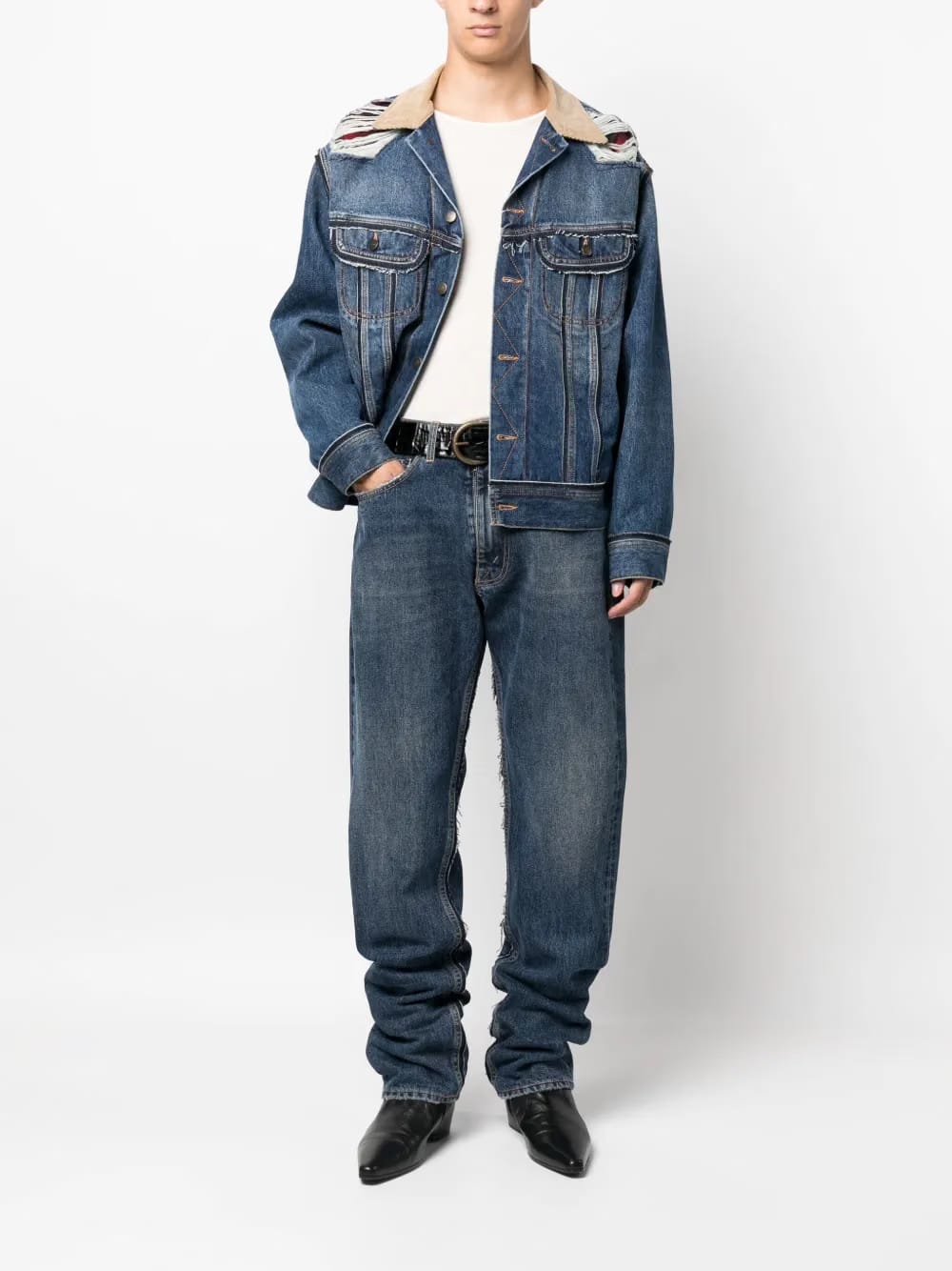 x Pendleton yoke-detail tapered jeans