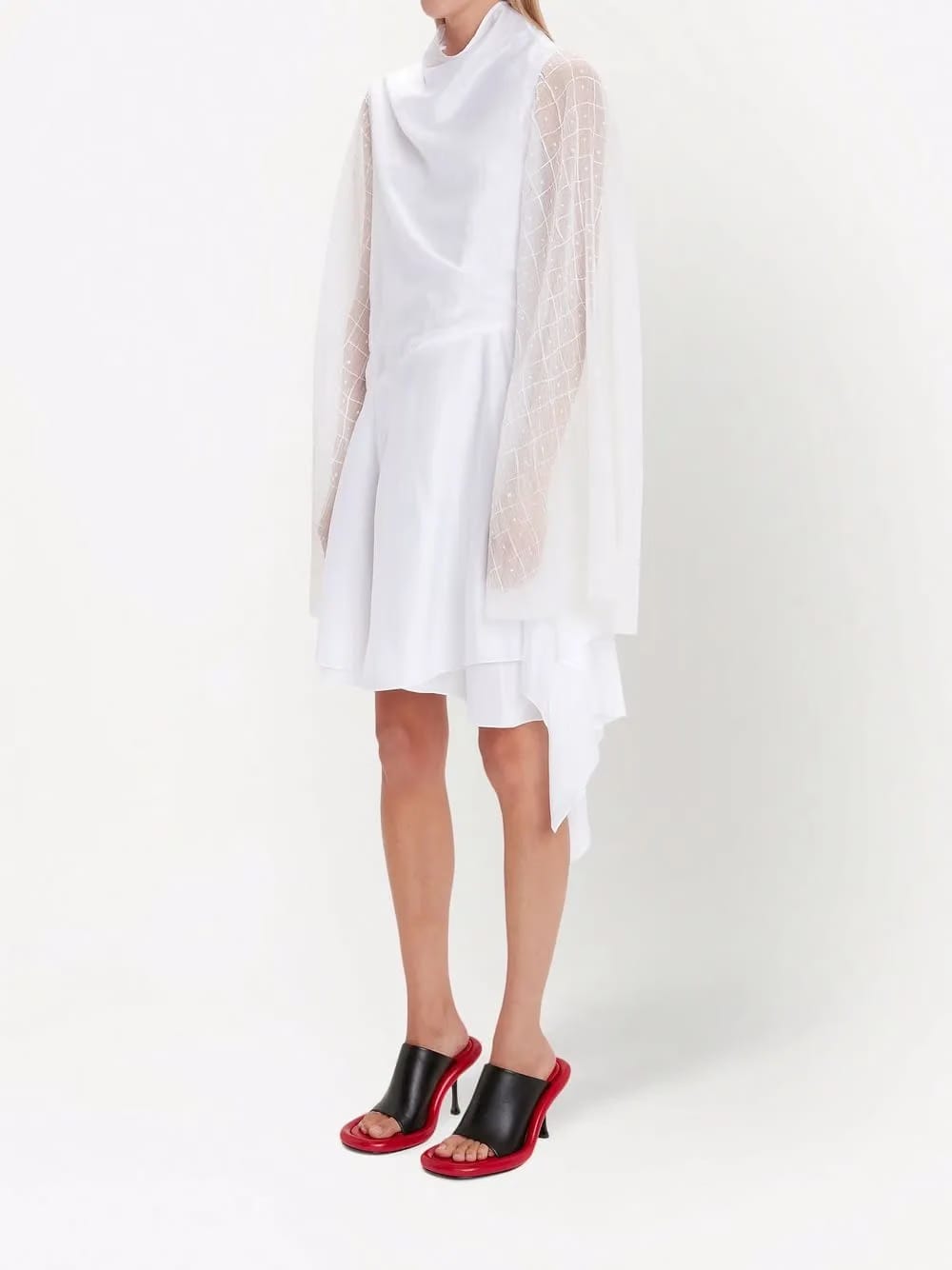 sheer-sleeve asymmetric dress