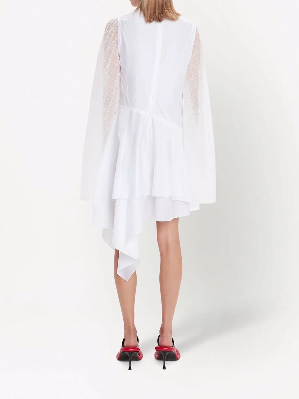 sheer-sleeve asymmetric dress