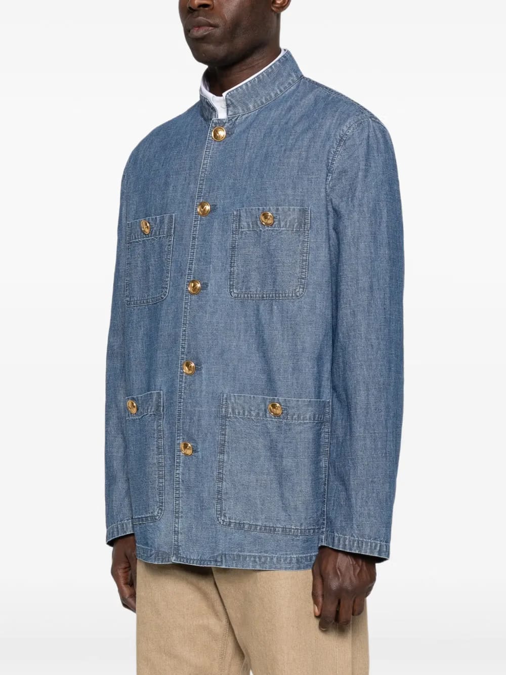 button-fastening denim coat