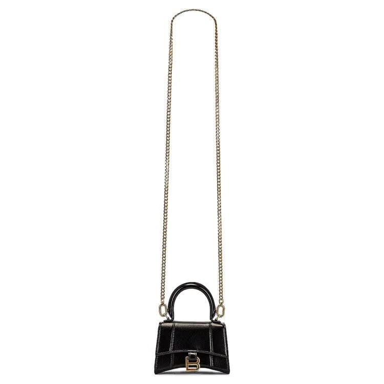 Balenciaga Hourglass Top Handle Mini Handbag With Chain Black