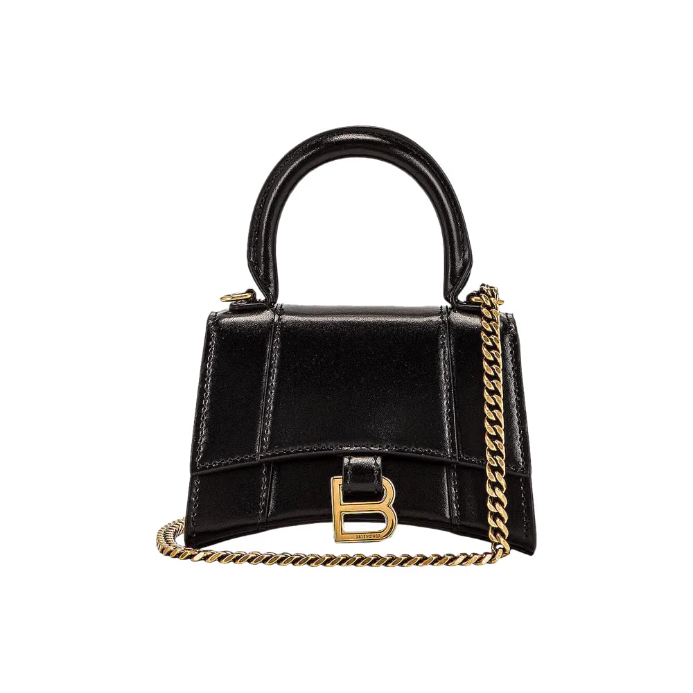 Balenciaga Hourglass Top Handle Mini Handbag With Chain Black