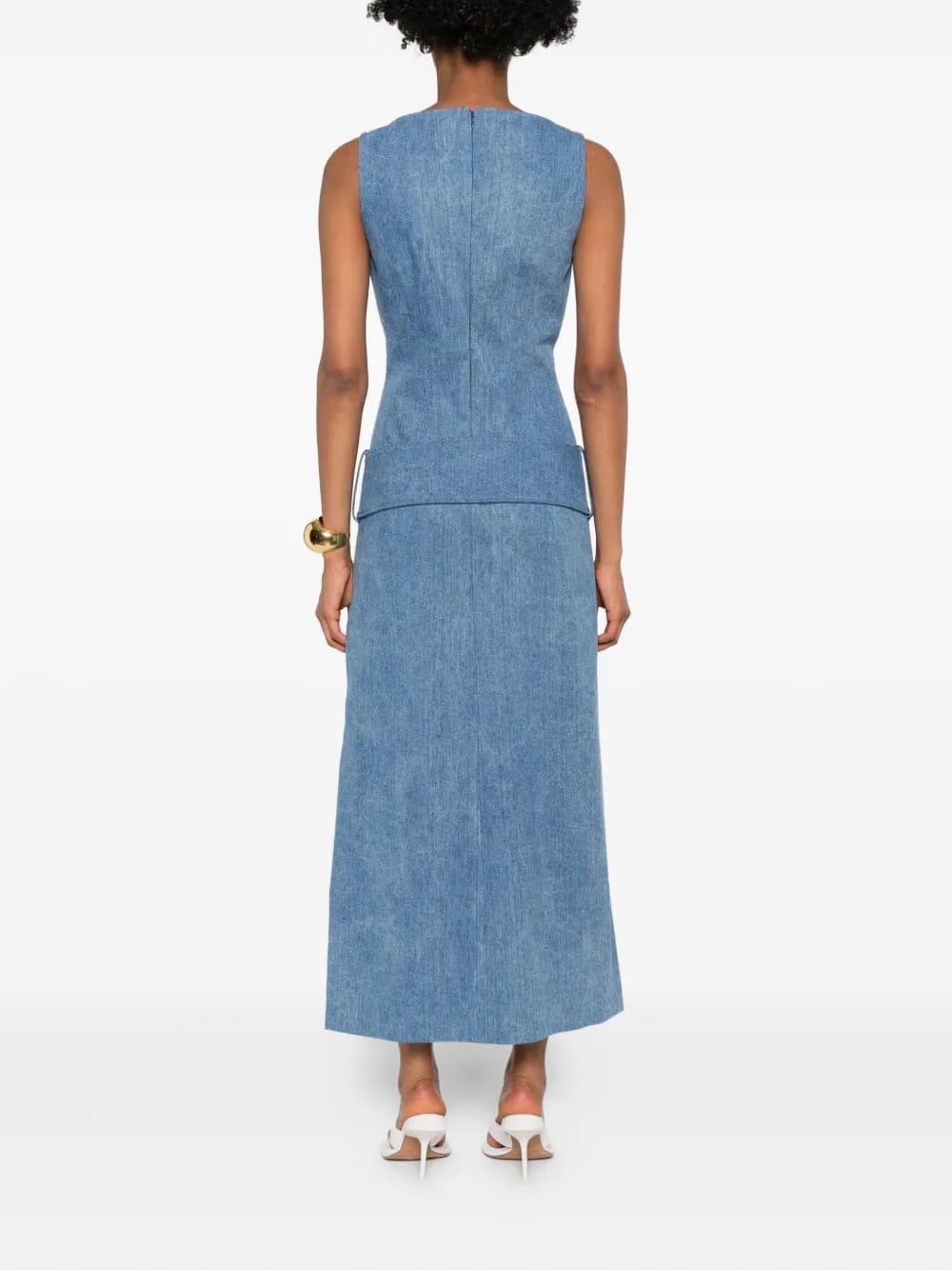 belted denim midi dress
