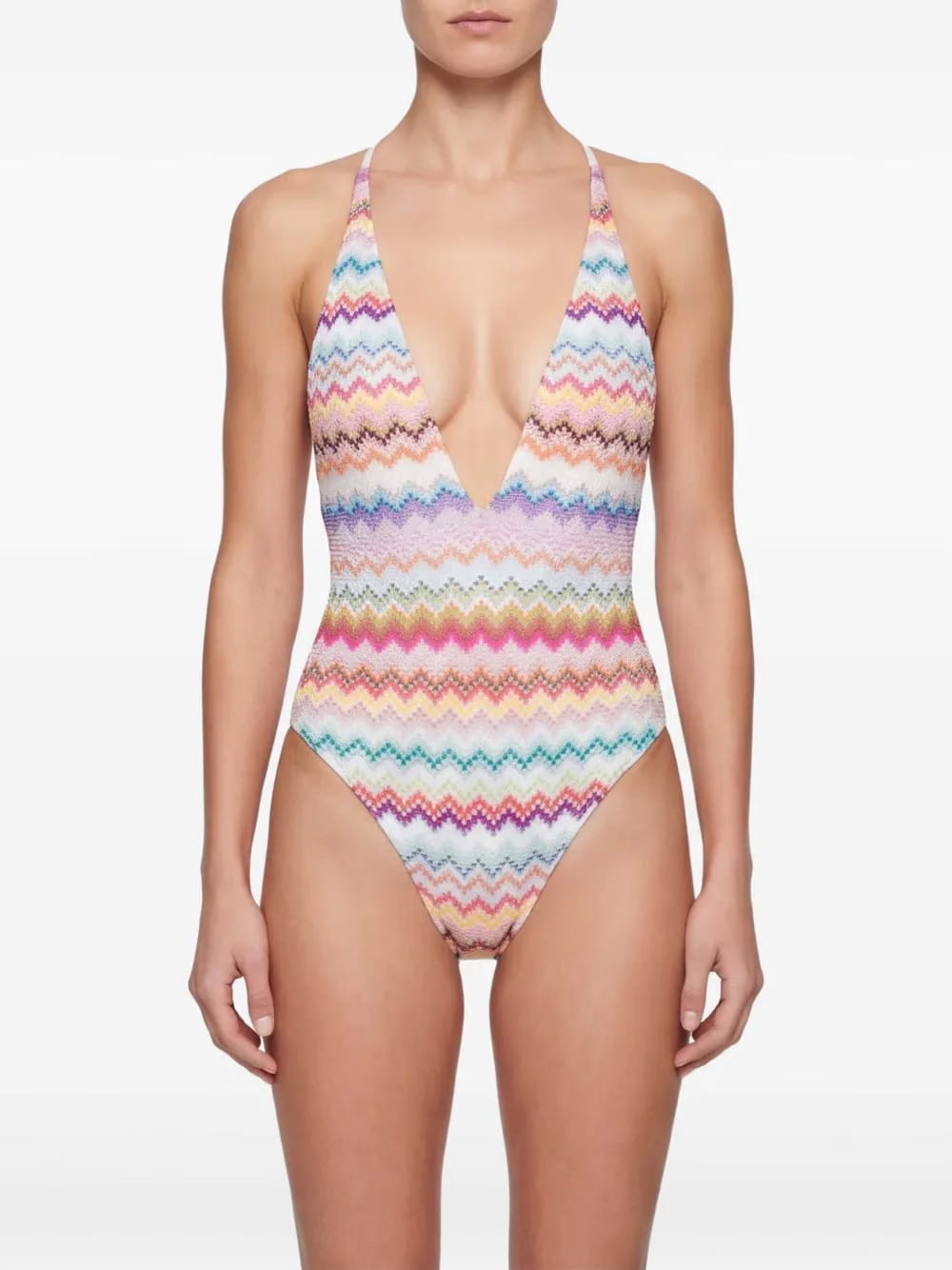 zigzag-pattern cross-back swimsuit
