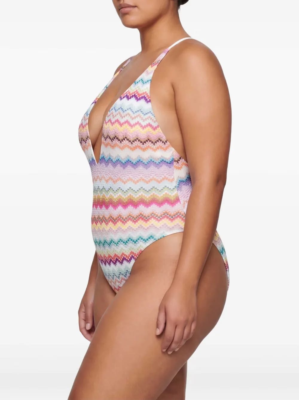 zigzag-pattern cross-back swimsuit