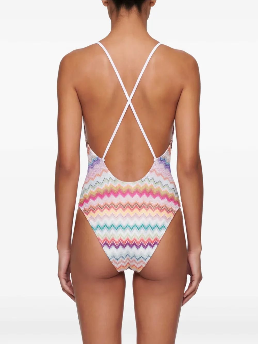 zigzag-pattern cross-back swimsuit