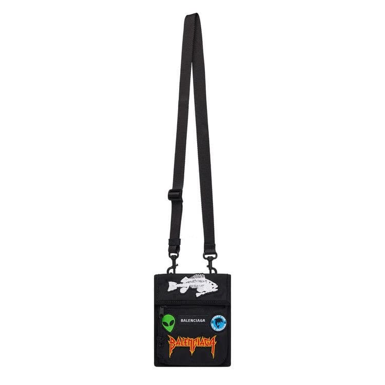 Balenciaga Explorer Pouch With Strap With Animation Patches Black