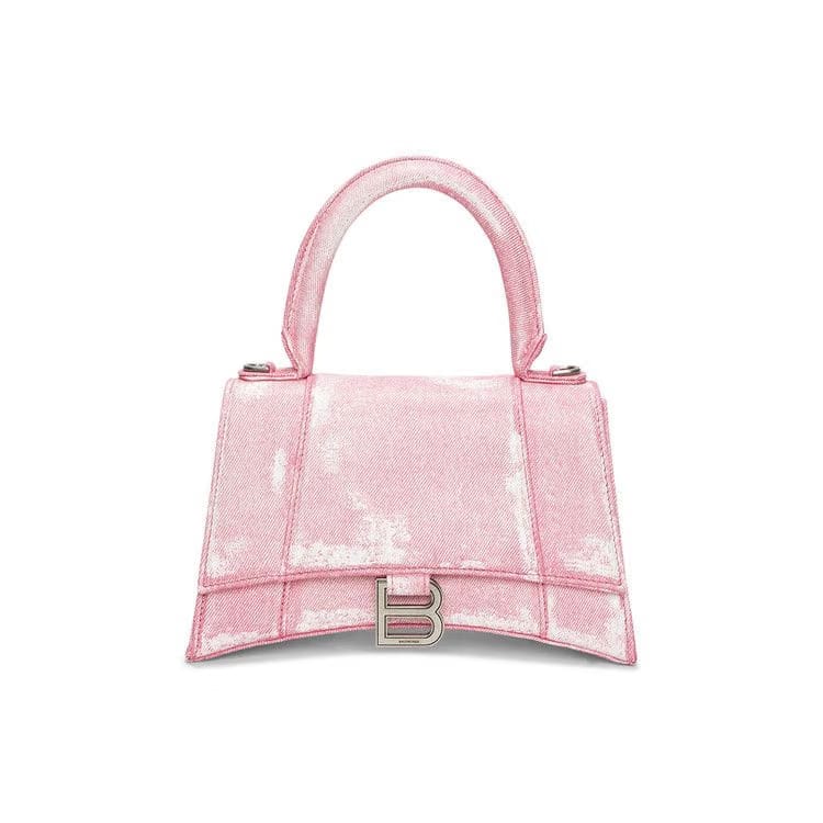 Balenciaga Hourglass Top Handle Bag Denim Pink