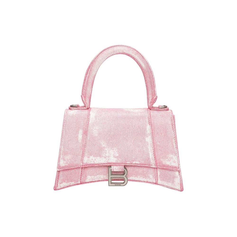 Balenciaga Hourglass Top Handle Bag Denim Pink