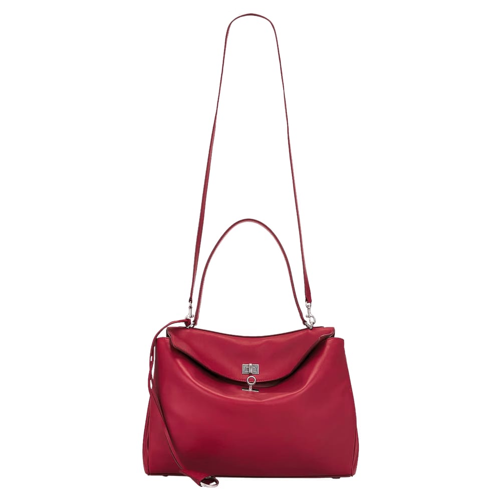 Balenciaga Rodeo Leather Shoulder Bag Cherry Red