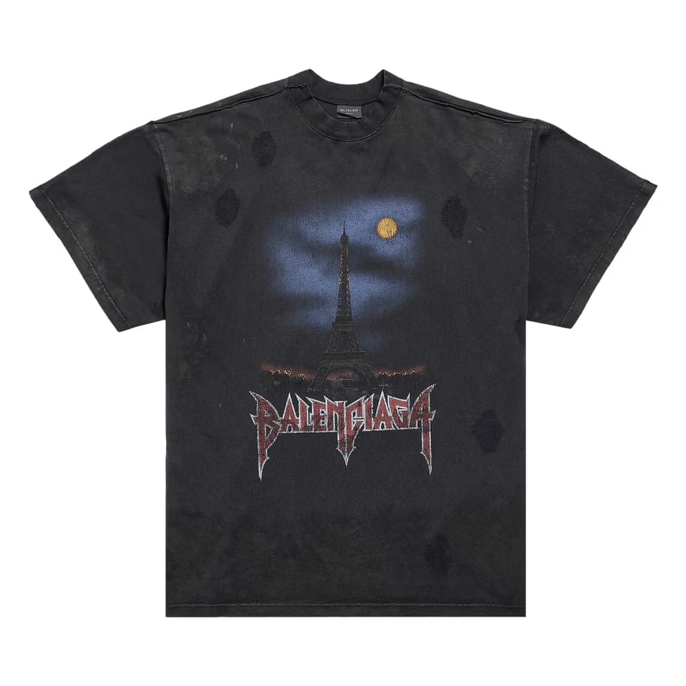 Balenciaga Paris Moon Double Front T-Shirt Wash Black