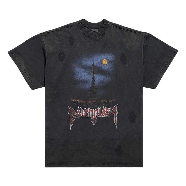 Balenciaga Paris Moon Double Front T-Shirt Wash Black