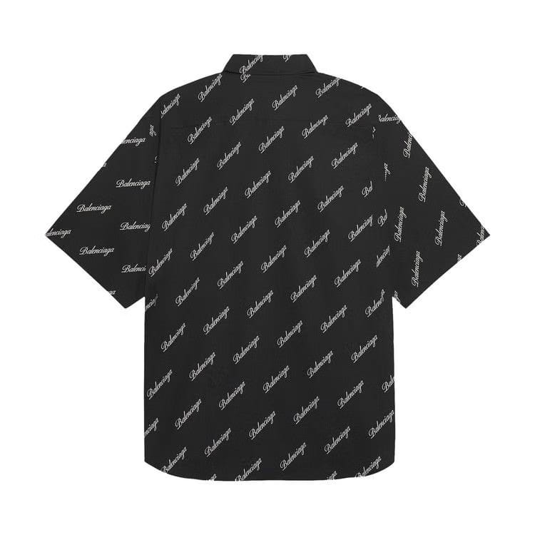 Balenciaga Allover Script Logo Button Down Shirt Black