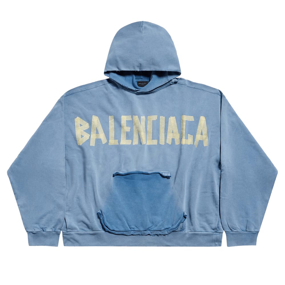 Balenciaga Ripped Pocket Hoodie Faded Blue