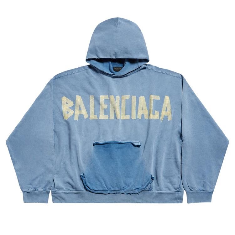 Balenciaga Ripped Pocket Hoodie Faded Blue