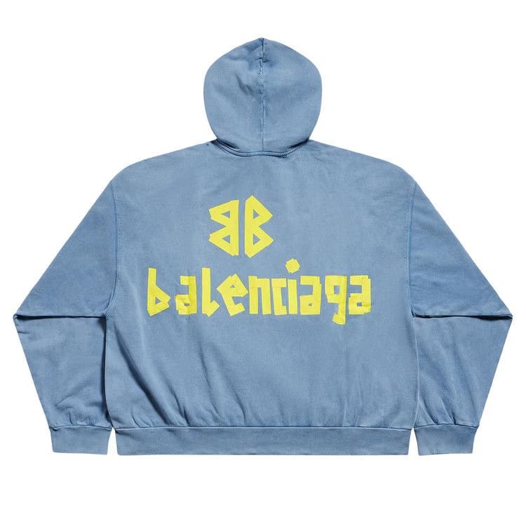 Balenciaga Ripped Pocket Hoodie Faded Blue
