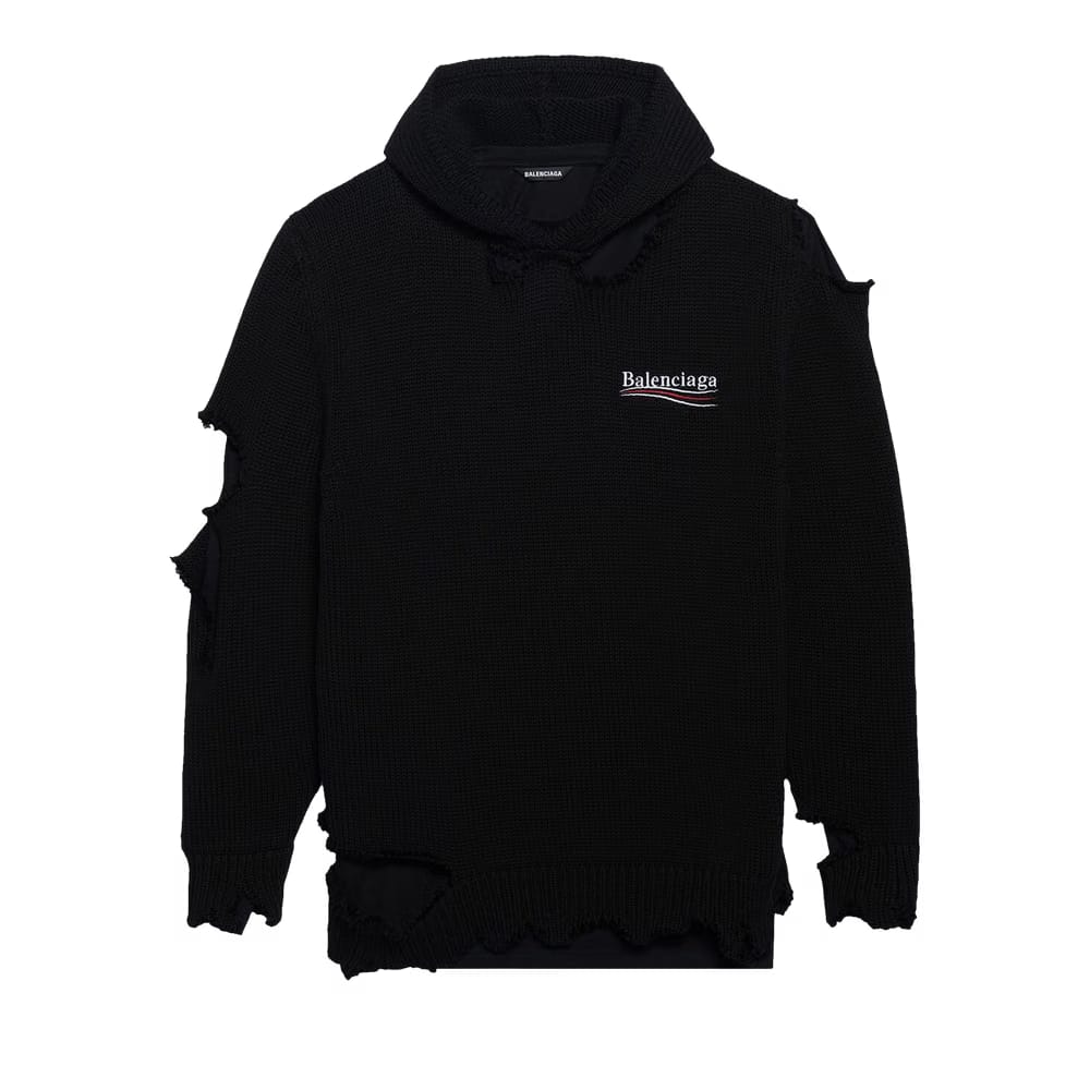 Balenciaga Political Campaign Destroyed Hoodie Black/Black