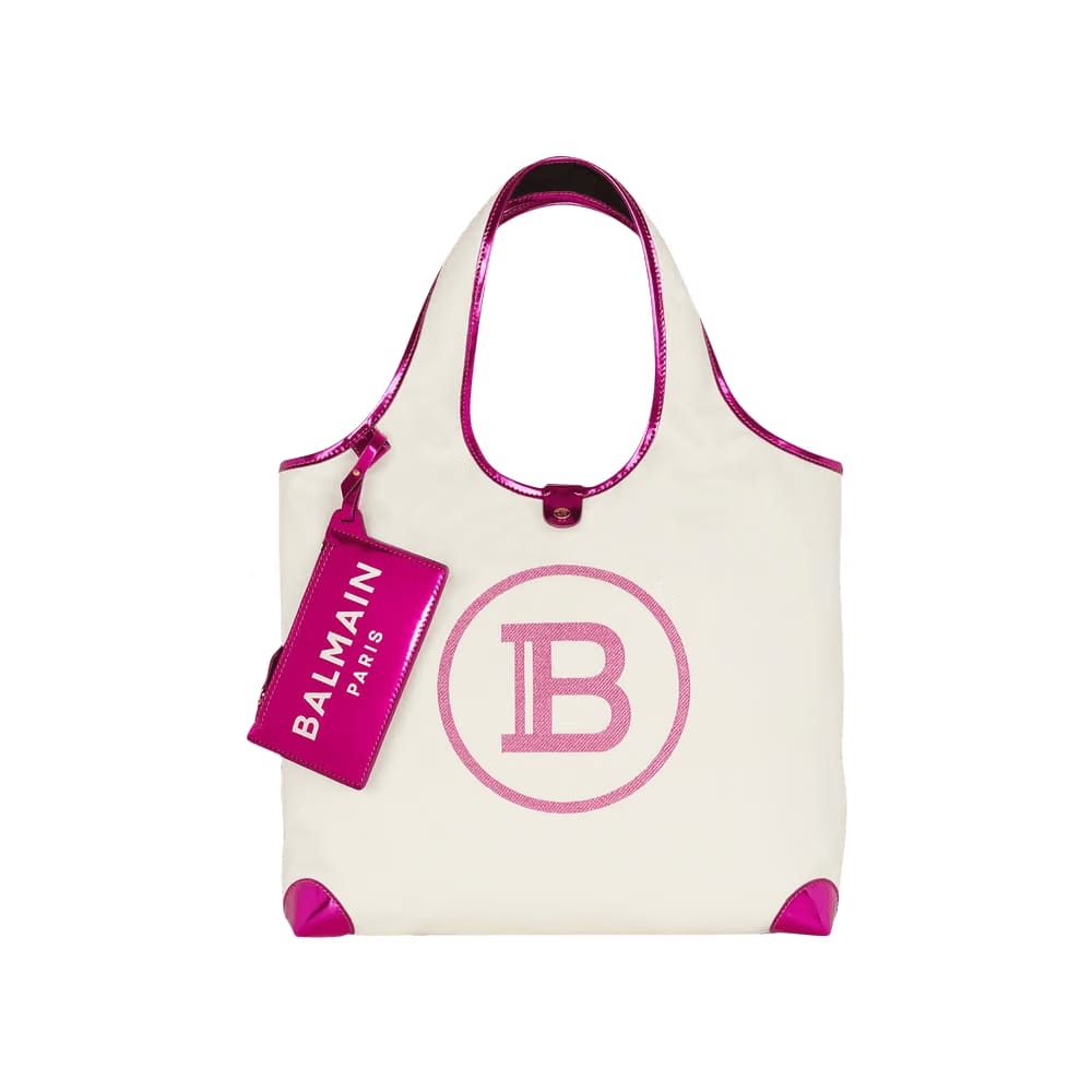 Balmain Mirror Effect Leather And Canvas Grocery Bag Pink