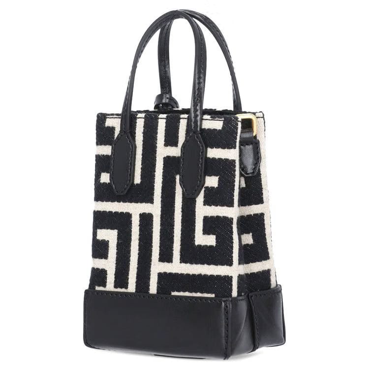 Balmain XS Folded Monogram Jacquard Shopping Bag Ivoire
