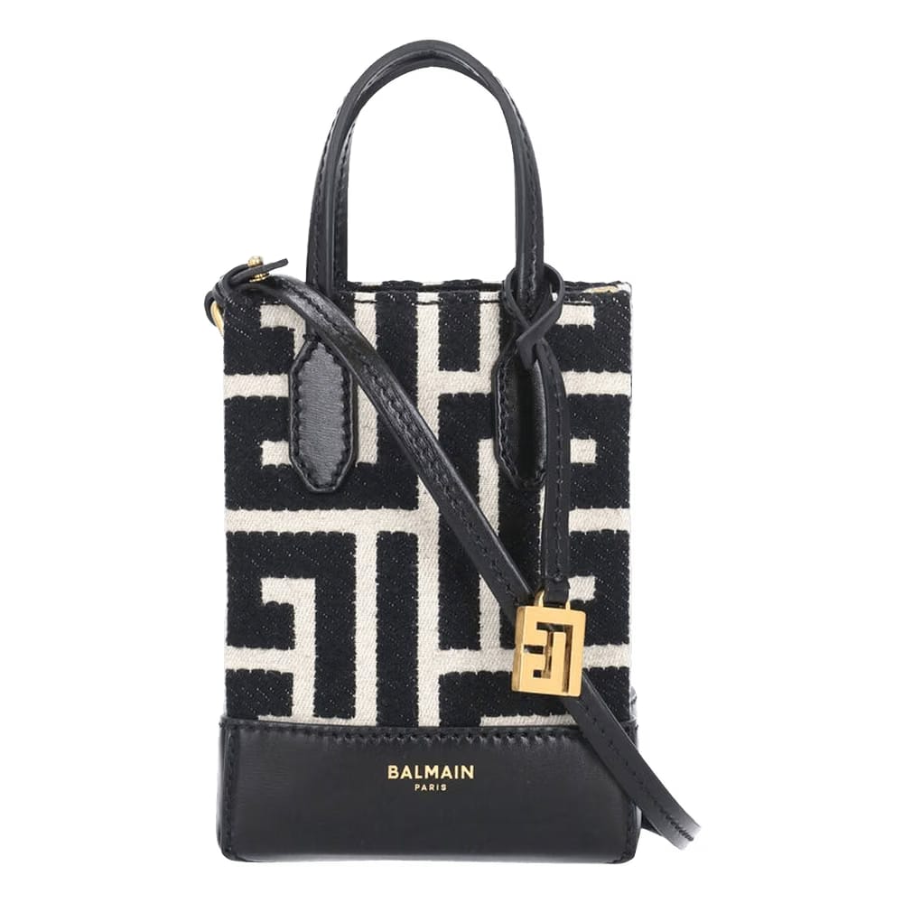 Balmain XS Folded Monogram Jacquard Shopping Bag Ivoire