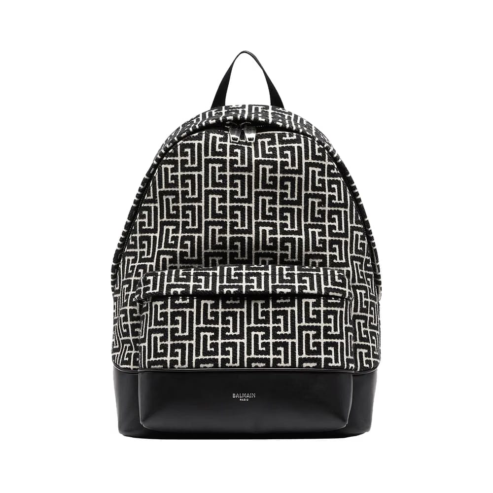 Balmain 1945 City Monogram Jacquard Backpack Ivoire/Noir