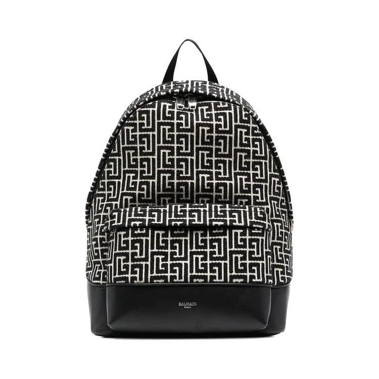 Balmain 1945 City Monogram Jacquard Backpack Ivoire/Noir