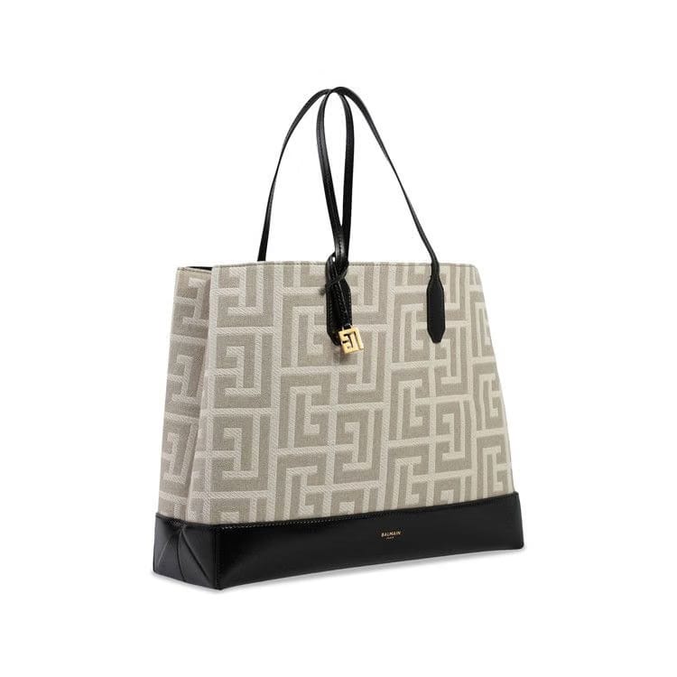 Balmain Monogram Jacquard Shopper Bag Black