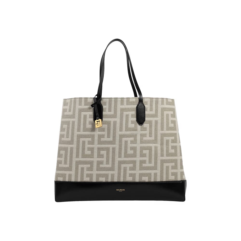 Balmain Monogram Jacquard Shopper Bag Black